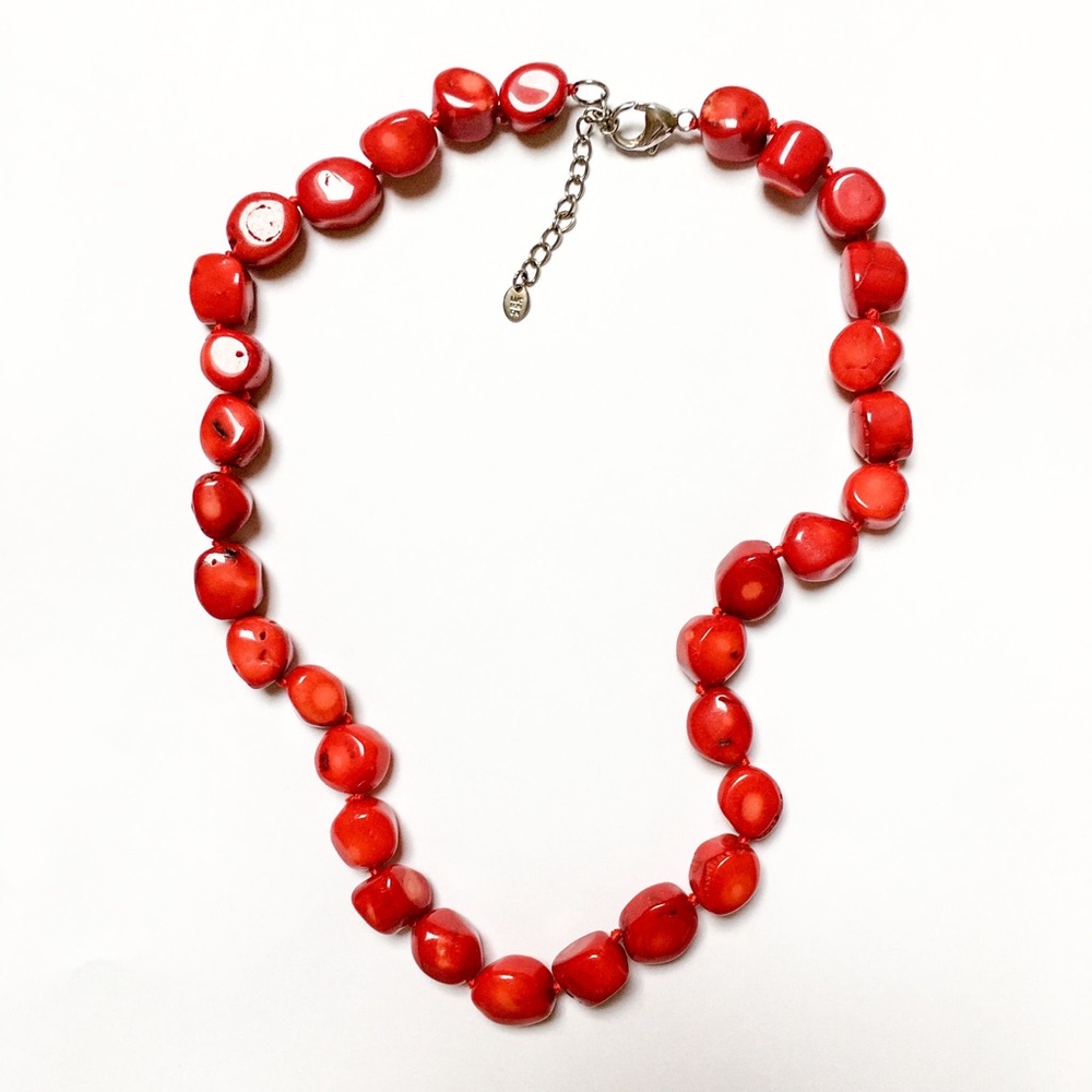 LUCAS LAMETH Necklace Red Coral Sterling Silver Beaded LUCAC LAMETH